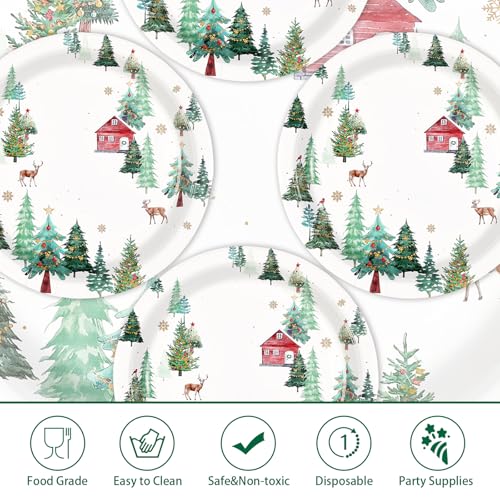50 Pcs Christmas Winter Party Paper Plates - Grencian