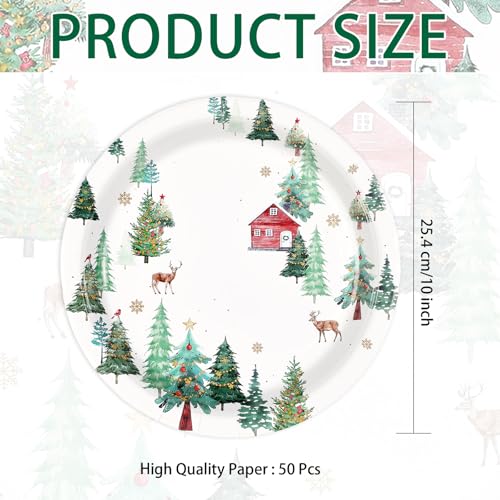 50 Pcs Christmas Winter Party Paper Plates - Grencian