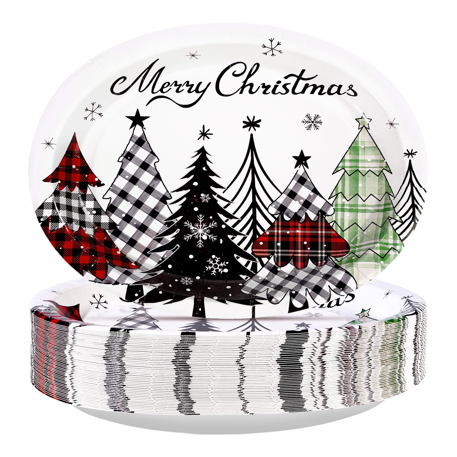 50 Pcs Colorful Xmas Tree Oval Paper Plates - Grencian