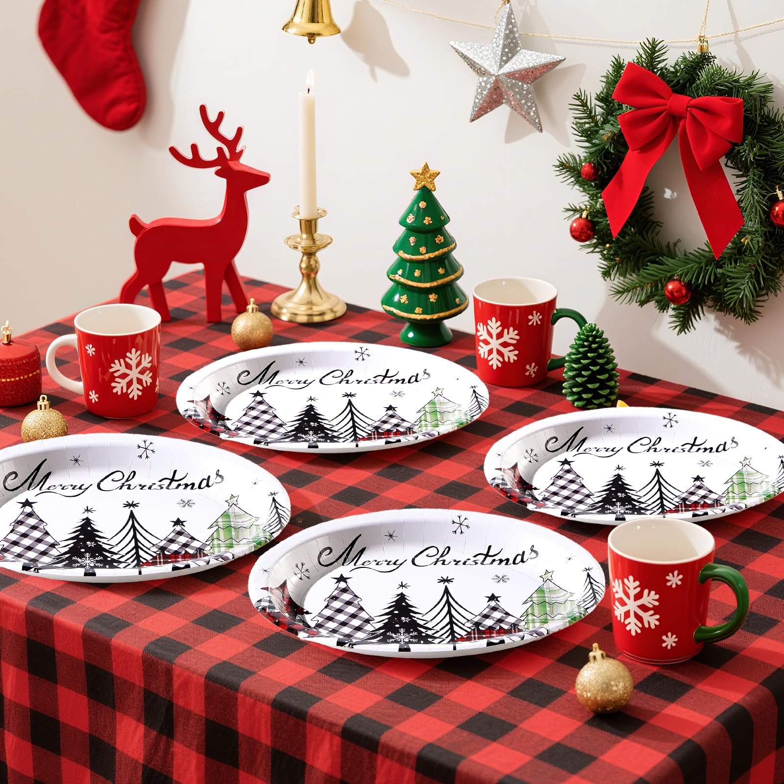 50 Pcs Colorful Xmas Tree Oval Paper Plates - Grencian
