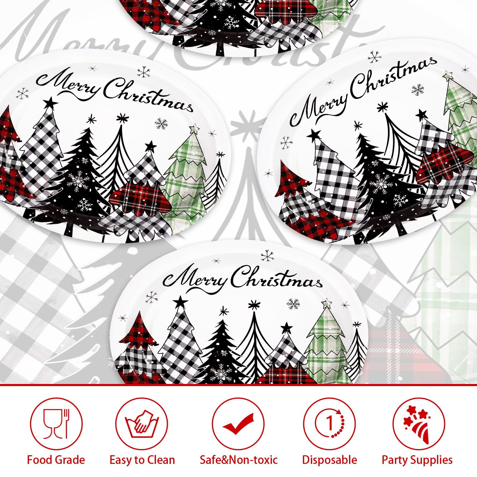 50 Pcs Colorful Xmas Tree Oval Paper Plates - Grencian