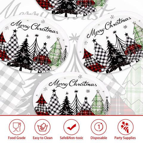 50 Pcs Colorful Xmas Tree Oval Paper Plates - Grencian
