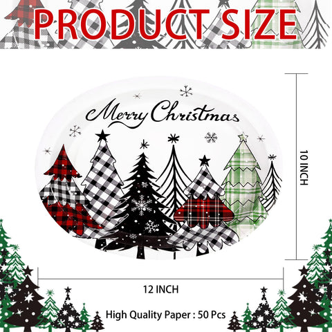 50 Pcs Colorful Xmas Tree Oval Paper Plates - Grencian