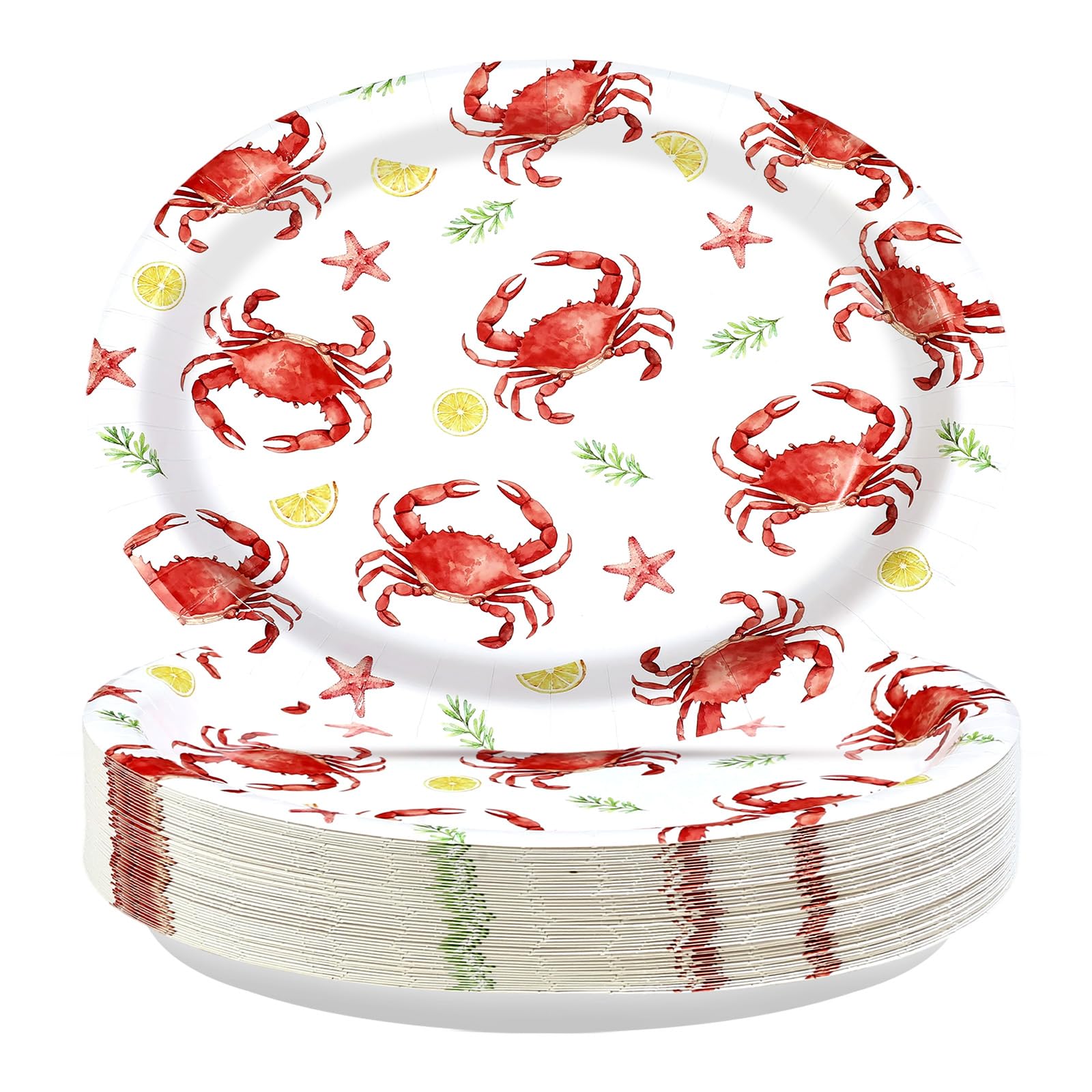 50 Pcs Crab Lemon Oval Paper Plates - Grencian