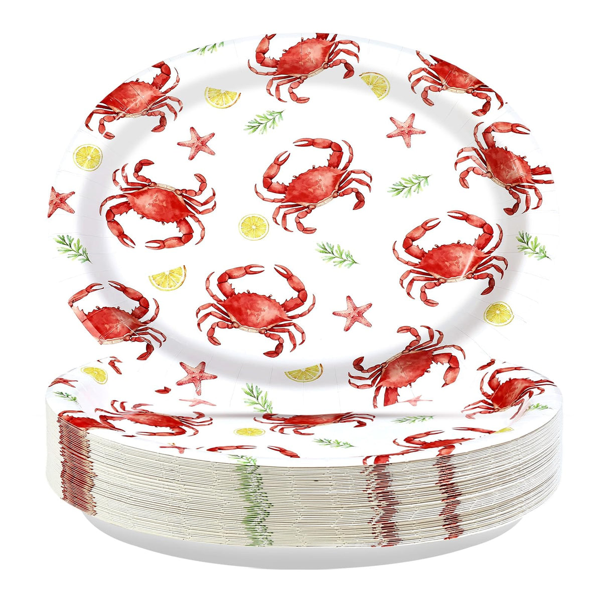 50 Pcs Crab Lemon Oval Paper Plates - Grencian