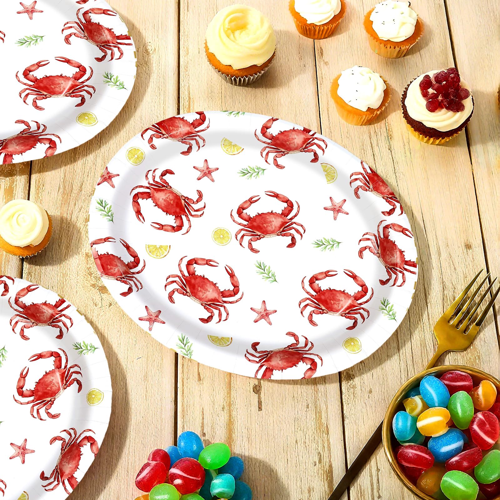 50 Pcs Crab Lemon Oval Paper Plates - Grencian