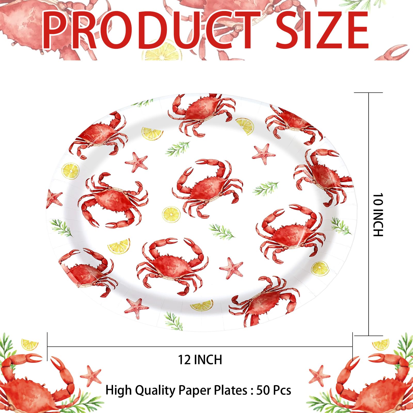 50 Pcs Crab Lemon Oval Paper Plates - Grencian