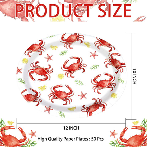 50 Pcs Crab Lemon Oval Paper Plates - Grencian