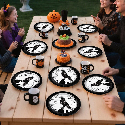 50 Pcs Crow Halloween Party Paper Plates - Grencian
