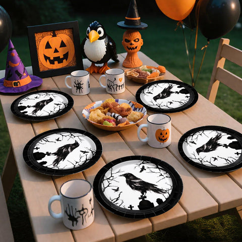 50 Pcs Crow Halloween Party Paper Plates - Grencian