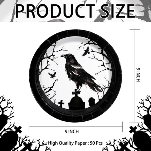 50 Pcs Crow Halloween Party Paper Plates - Grencian