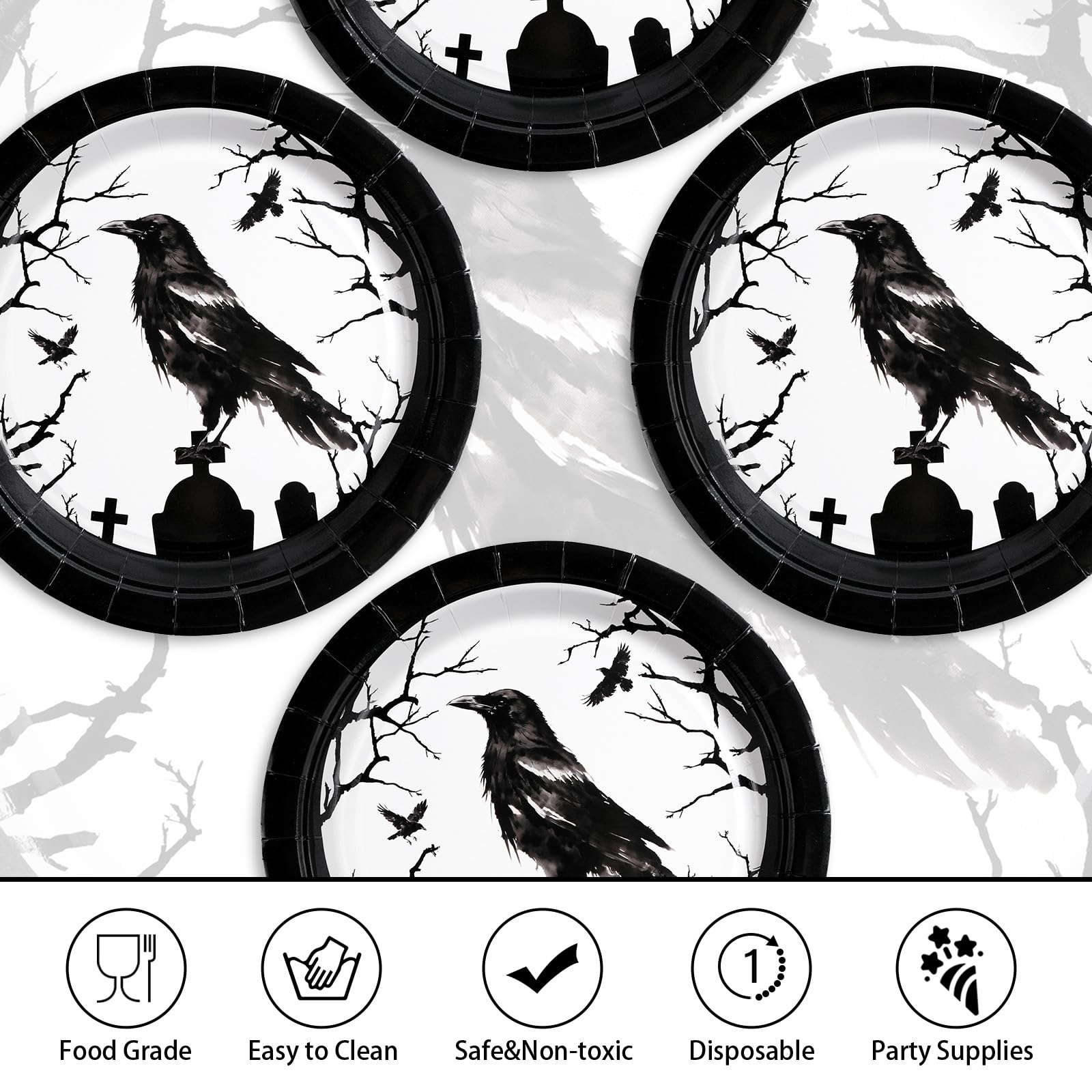 50 Pcs Crow Halloween Party Paper Plates - Grencian