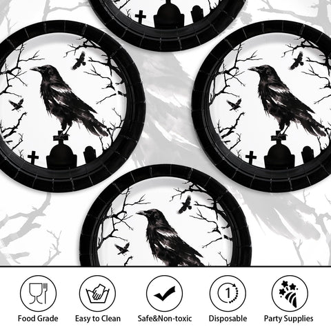 50 Pcs Crow Halloween Party Paper Plates - Grencian