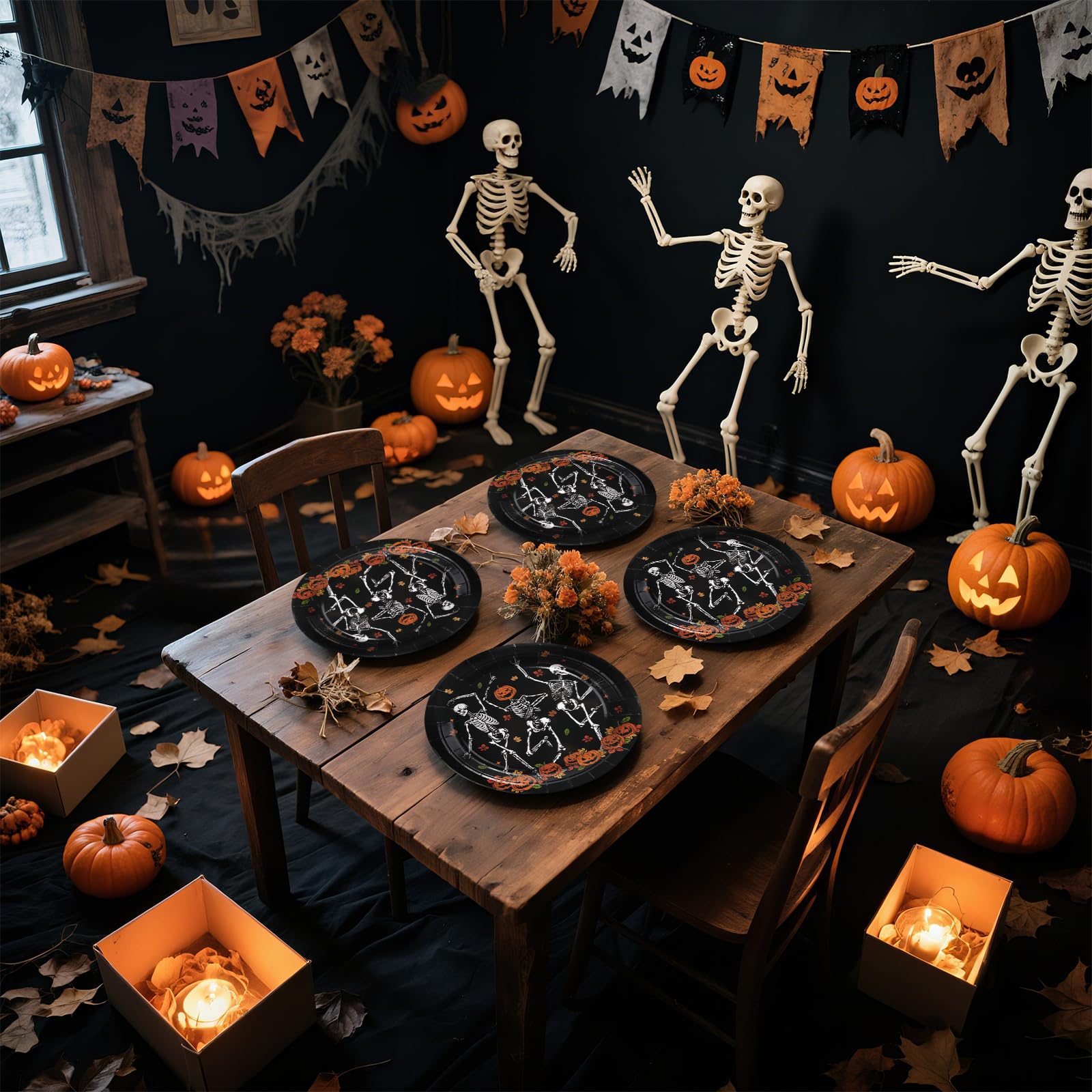 50 Pcs Dancing Pumpkin Skull Party Paper Plates - Grencian