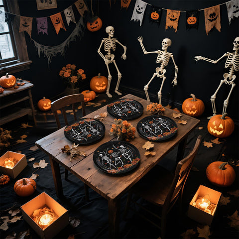50 Pcs Dancing Pumpkin Skull Party Paper Plates - Grencian