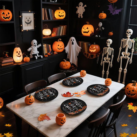 50 Pcs Dancing Pumpkin Skull Party Paper Plates - Grencian