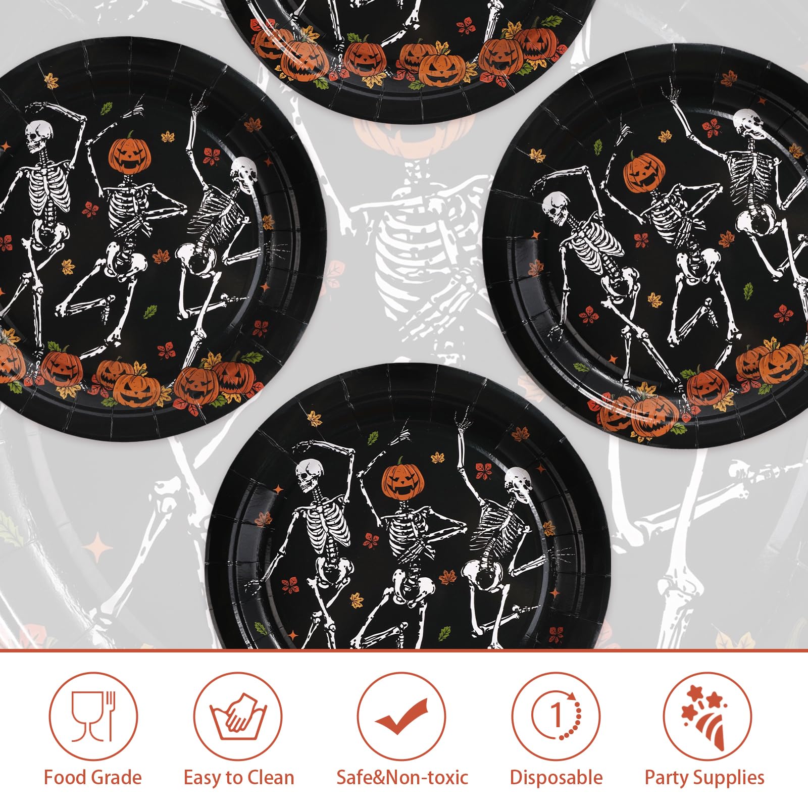 50 Pcs Dancing Pumpkin Skull Party Paper Plates - Grencian