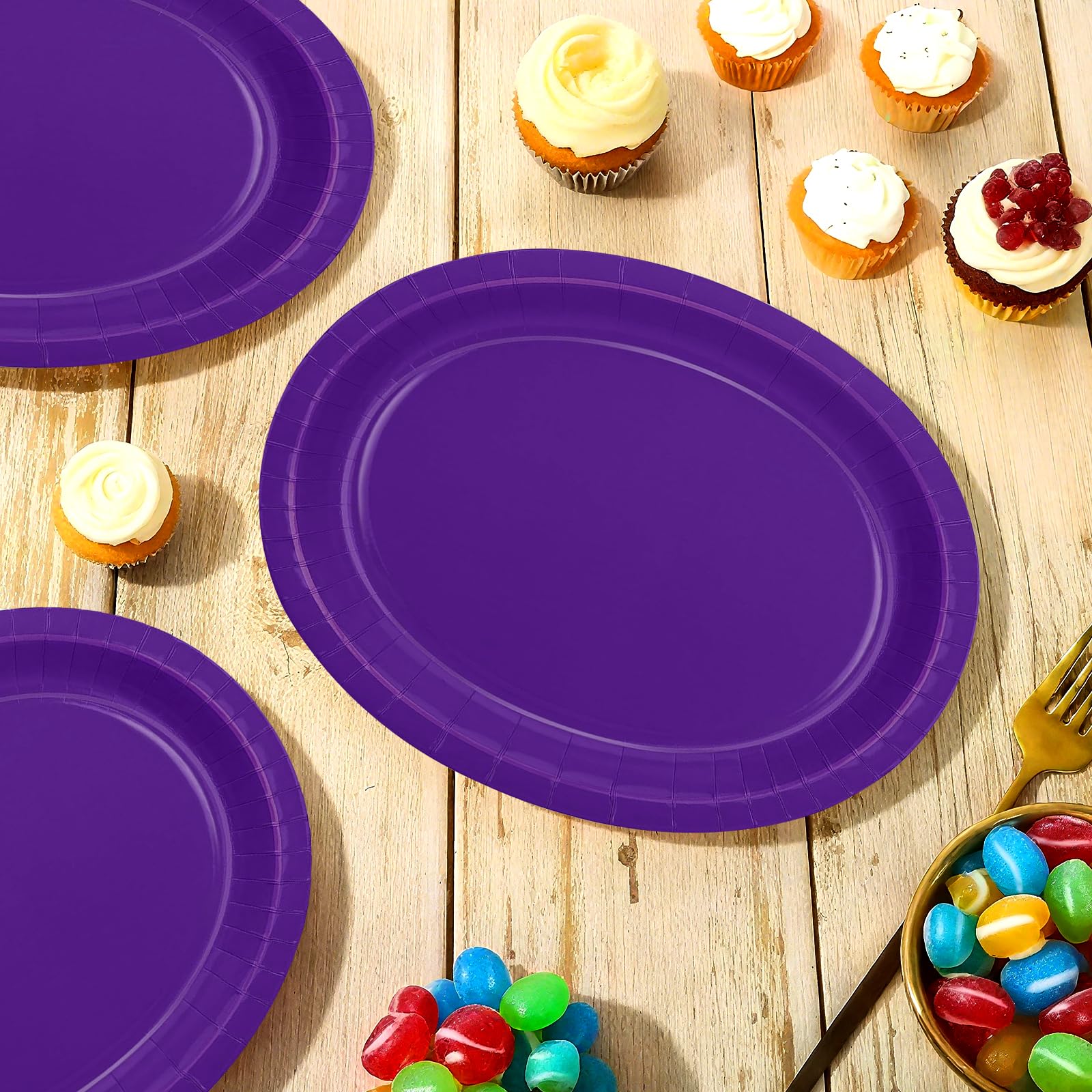 50 Pcs Dark Purple Oval Paper Plates - Grencian
