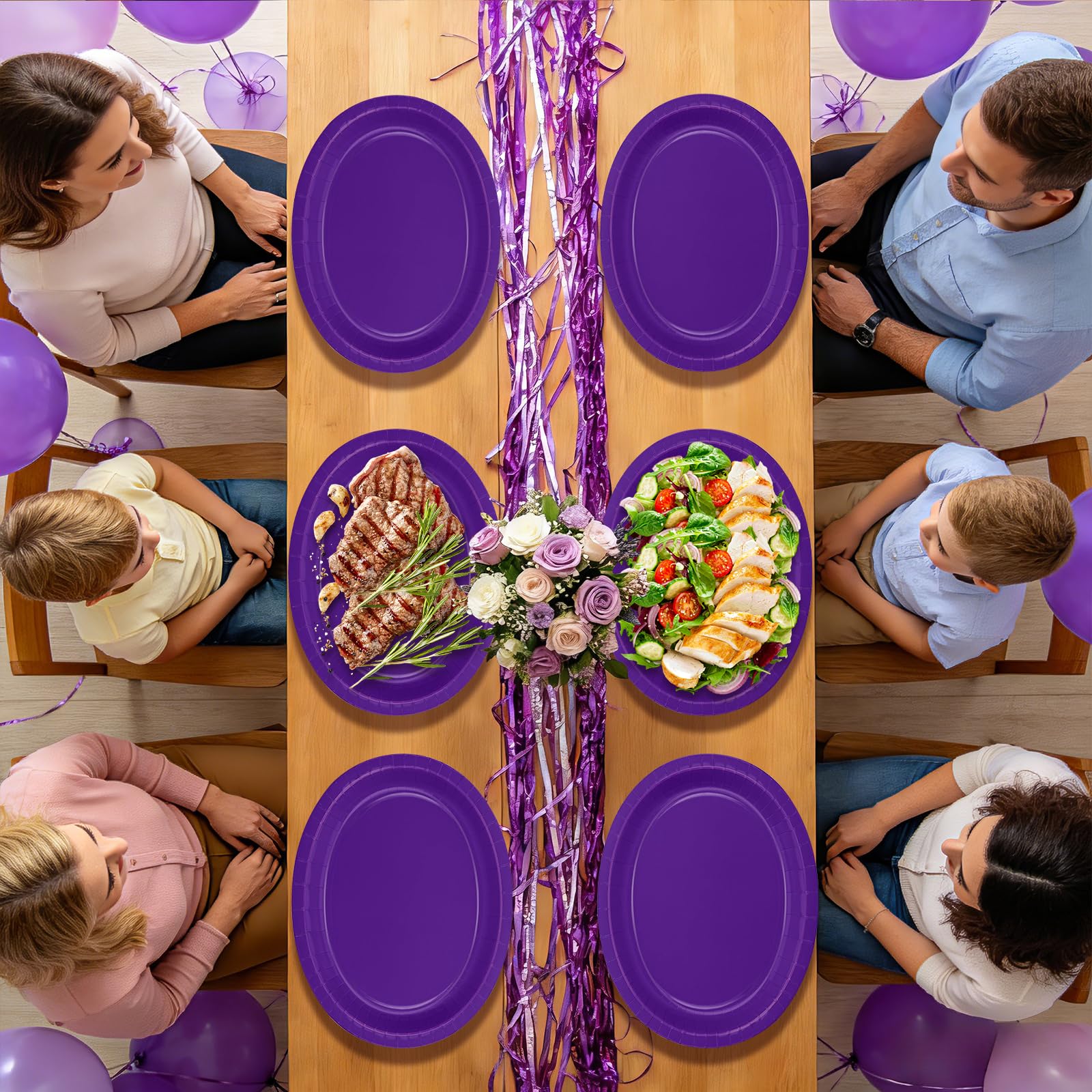 50 Pcs Dark Purple Oval Paper Plates - Grencian