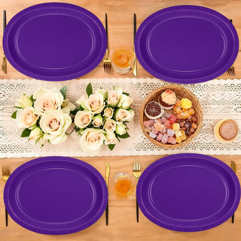 50 Pcs Dark Purple Oval Paper Plates - Grencian
