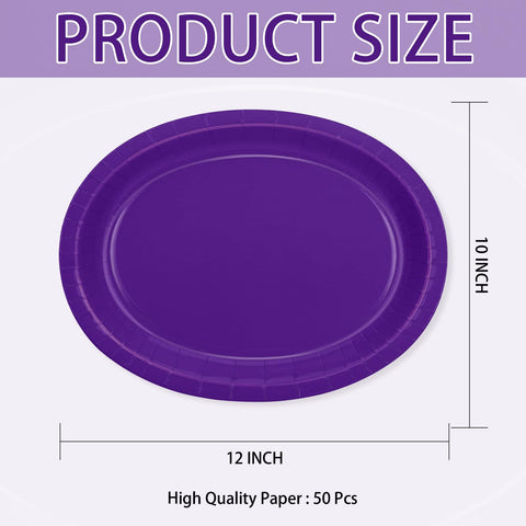 50 Pcs Dark Purple Oval Paper Plates - Grencian