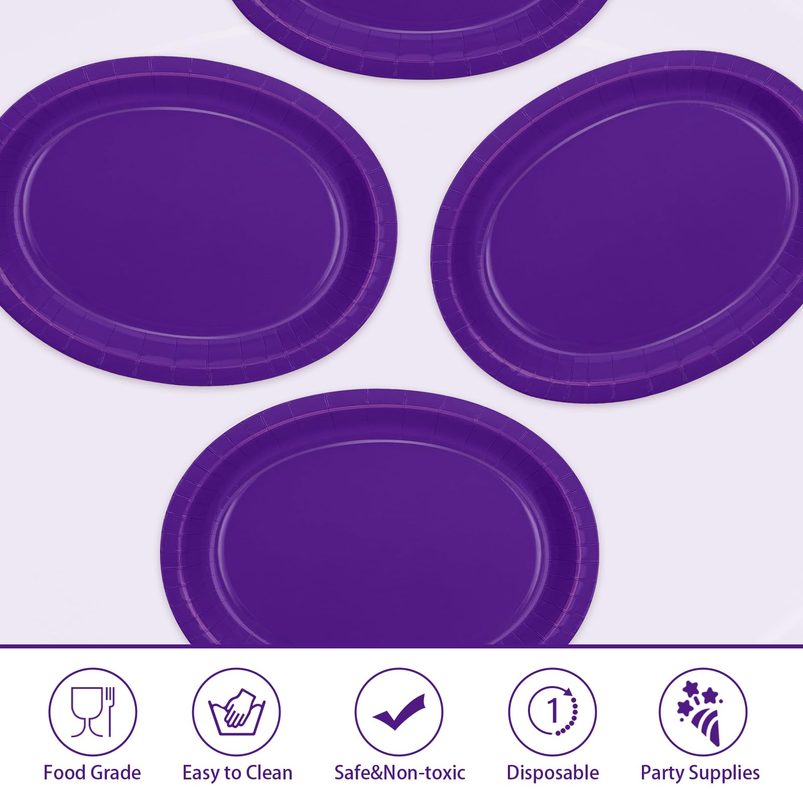 50 Pcs Dark Purple Oval Paper Plates - Grencian