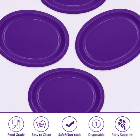 50 Pcs Dark Purple Oval Paper Plates - Grencian