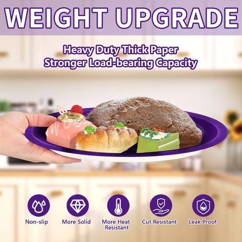50 Pcs Dark Purple Oval Paper Plates - Grencian