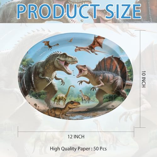 50 Pcs Dinosaur Oval Party Paper Plates - Grencian