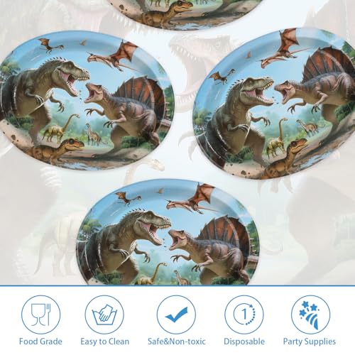 50 Pcs Dinosaur Oval Party Paper Plates - Grencian