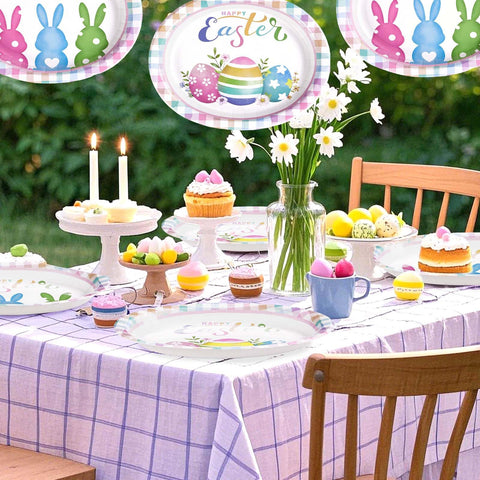 50 Pcs Easter Bunny Egg Oval Paper Plates - Grencian