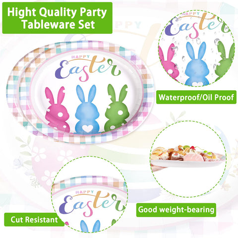50 Pcs Easter Bunny Egg Oval Paper Plates - Grencian