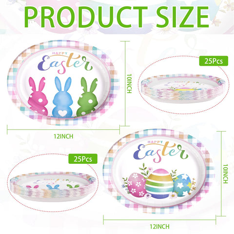 50 Pcs Easter Bunny Egg Oval Paper Plates - Grencian