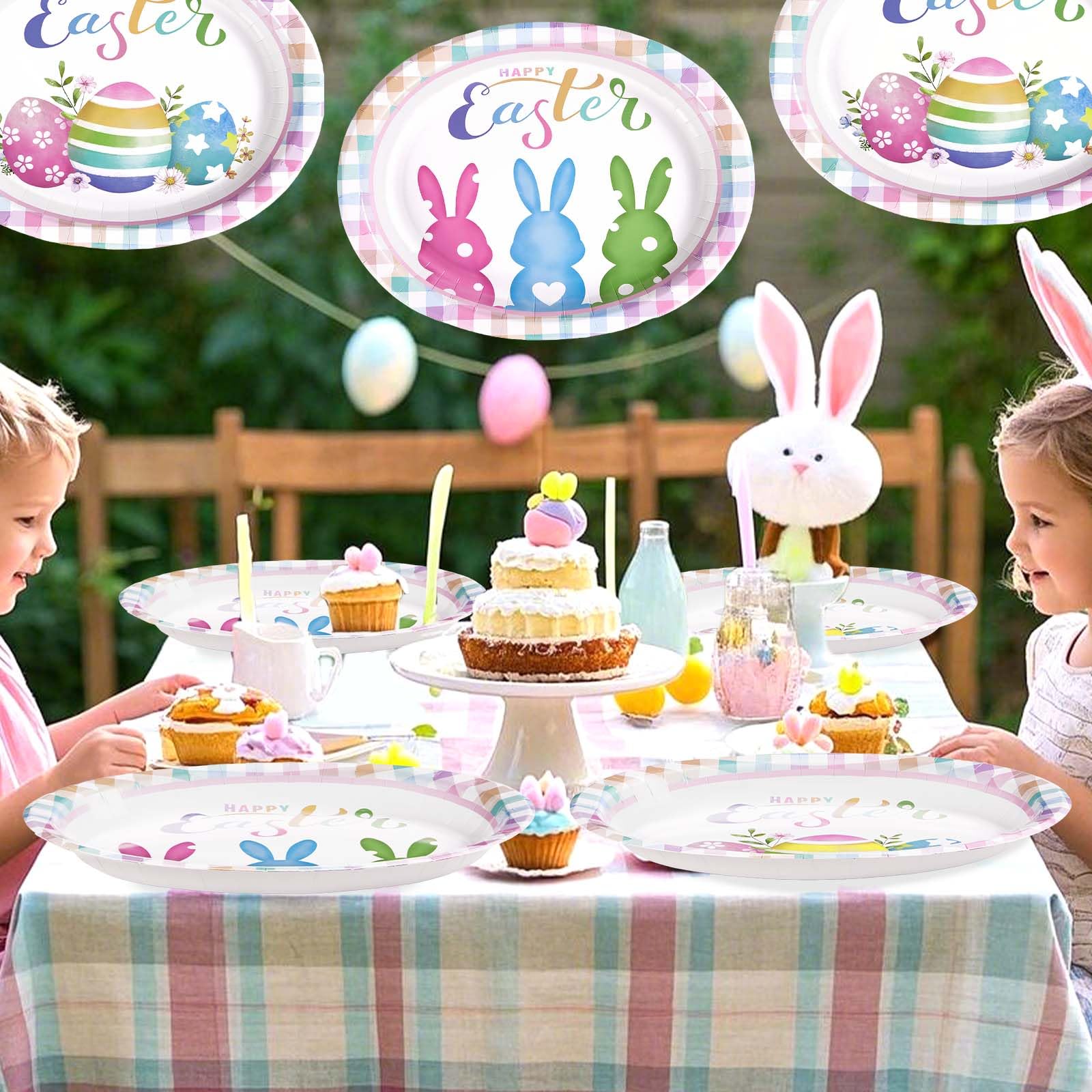 50 Pcs Easter Bunny Egg Oval Paper Plates - Grencian