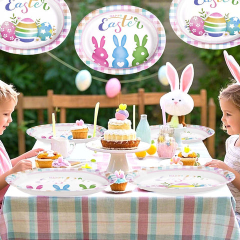 50 Pcs Easter Bunny Egg Oval Paper Plates - Grencian