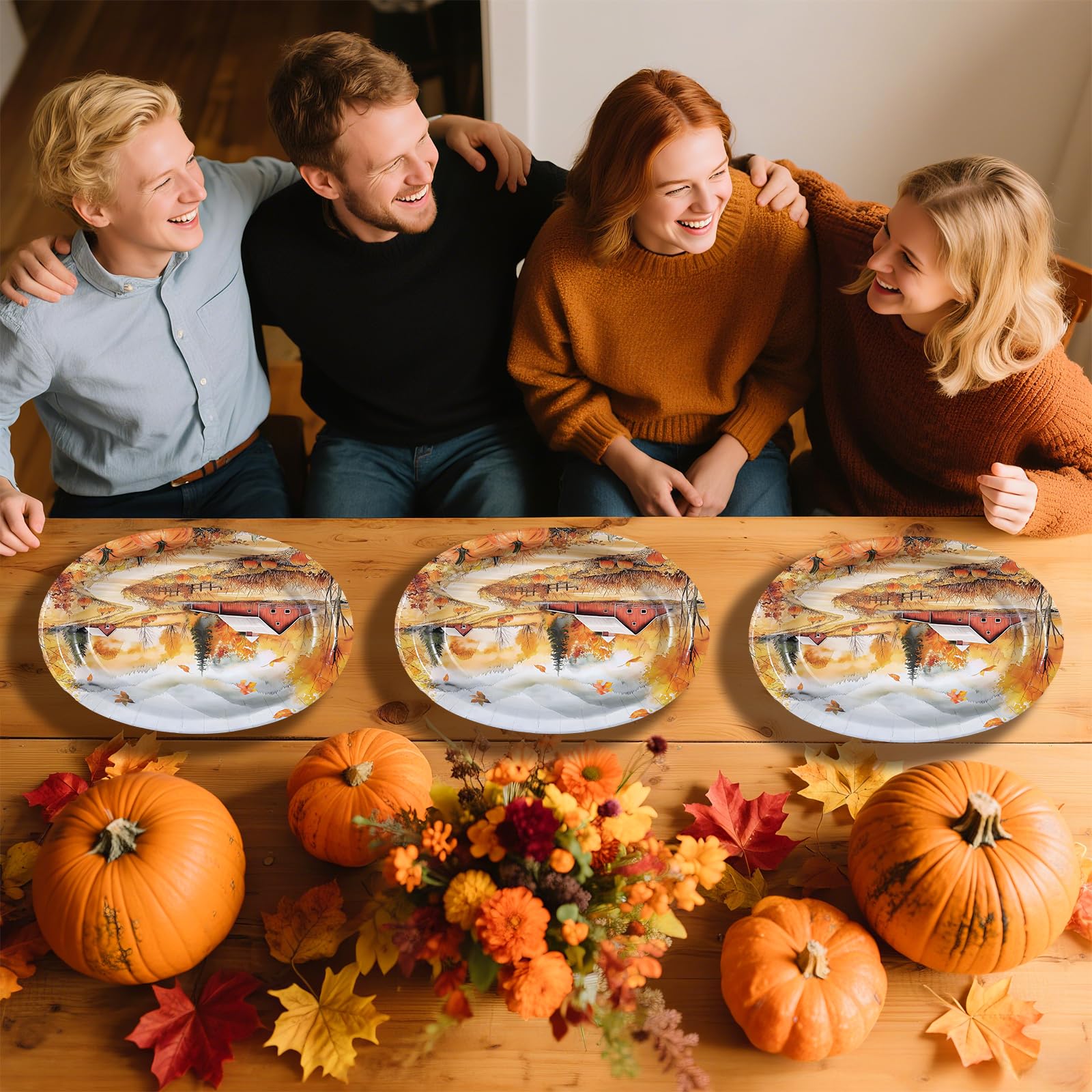 50Pcs Fall Landscape Oval Paper Plates - Grencian