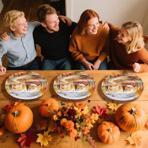 50Pcs Fall Landscape Oval Paper Plates - Grencian