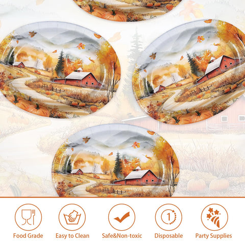 50Pcs Fall Landscape Oval Paper Plates - Grencian