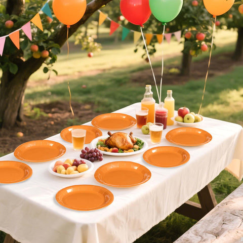 50 Pcs Fall Orange Party Paper Plates - Grencian
