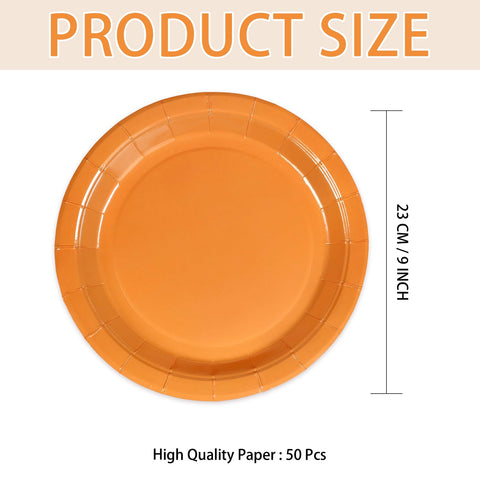 50 Pcs Fall Orange Party Paper Plates - Grencian