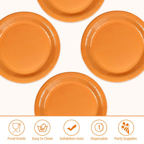 50 Pcs Fall Orange Party Paper Plates - Grencian