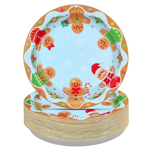 50 Pcs Gingerbread Christmas Party Paper Plates - Grencian