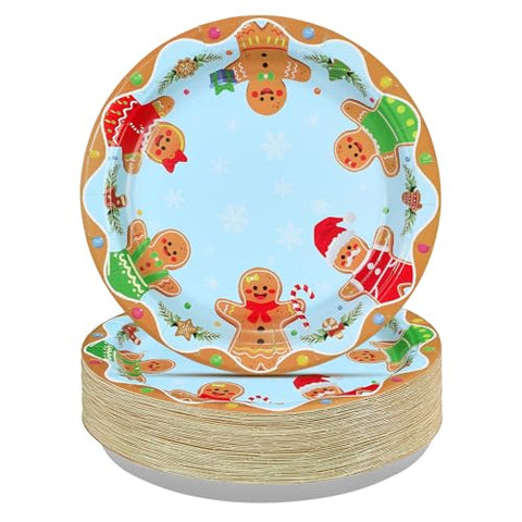 50 Pcs Gingerbread Christmas Party Paper Plates - Grencian