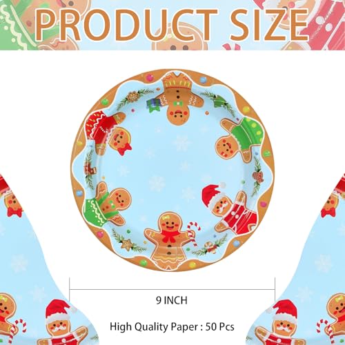 50 Pcs Gingerbread Christmas Party Paper Plates - Grencian