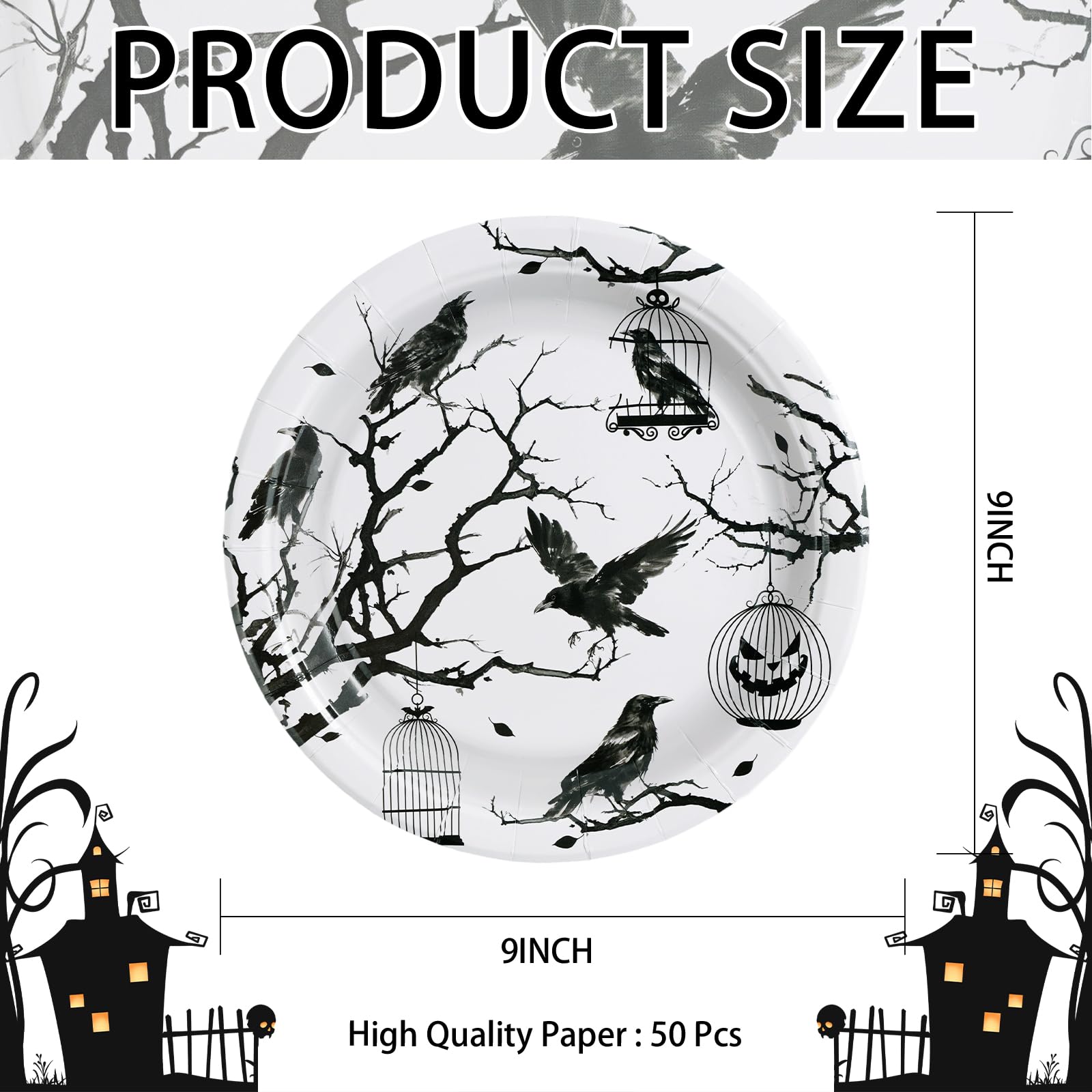 50 Pcs Gothic Halloween Party Paper Plates - Grencian