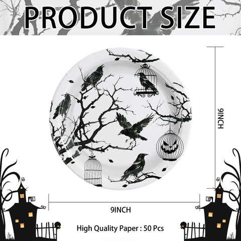 50 Pcs Gothic Halloween Party Paper Plates - Grencian