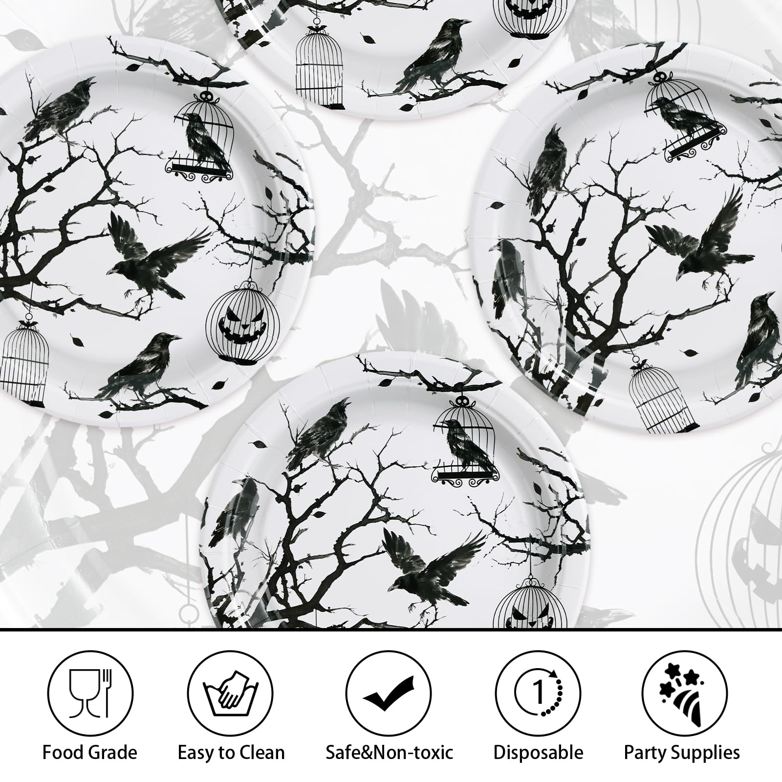 50 Pcs Gothic Halloween Party Paper Plates - Grencian