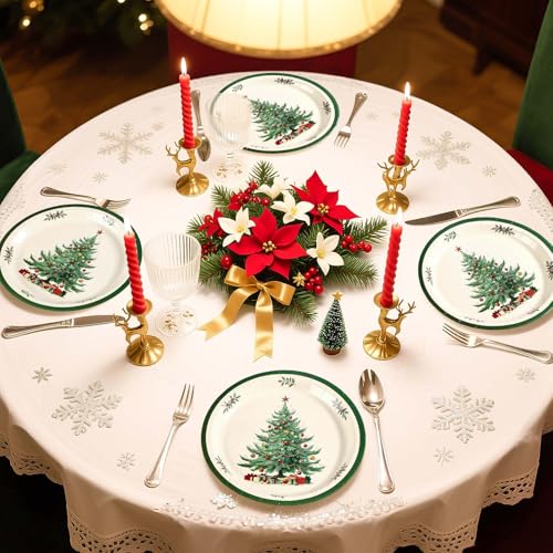 50 Pcs Green Border Christmas Trees Party Paper Plates - Grencian