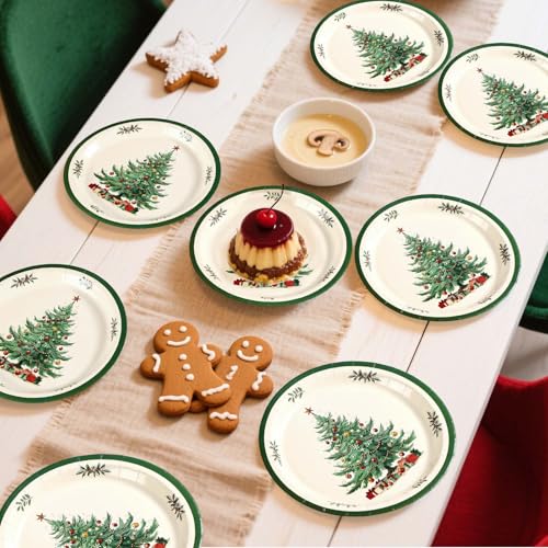 50 Pcs Green Border Christmas Trees Party Paper Plates - Grencian
