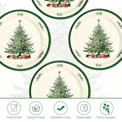 50 Pcs Green Border Christmas Trees Party Paper Plates - Grencian